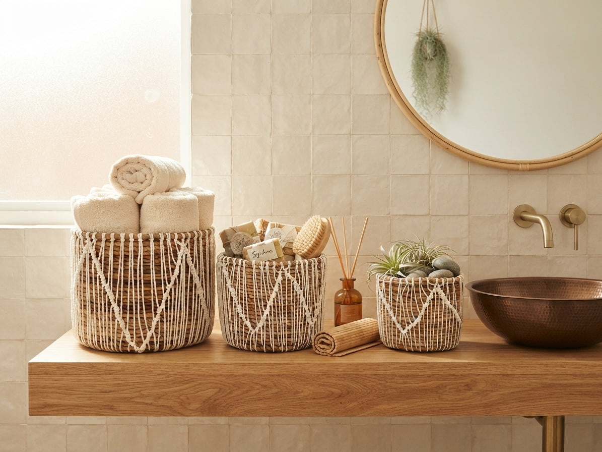 Paniers decoratifs tressés en fibres naturelles