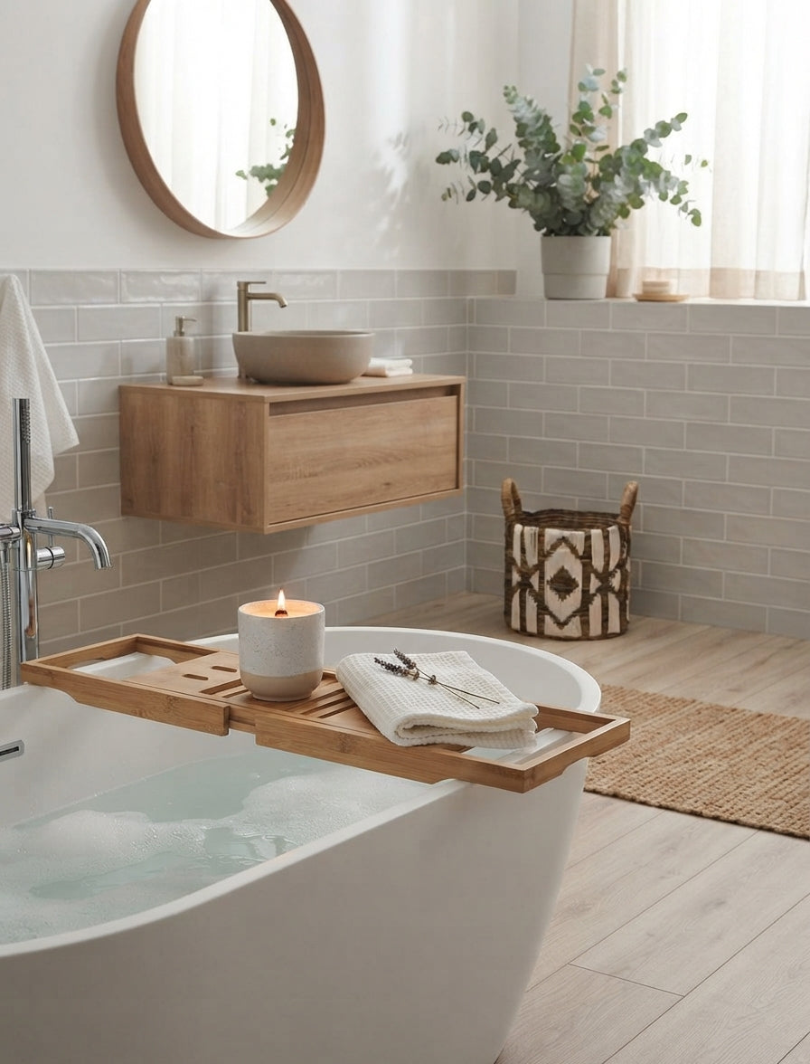 Duo Cocooning Nature – Panier Nasari en macramé & Bougie Vanille Ambre