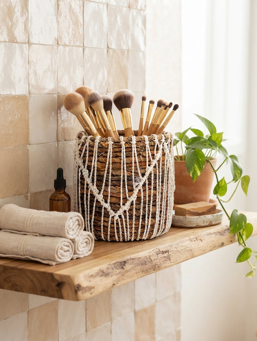  Panier tréssé Oris en fibre de bananier utilisé pour ranger des pinceaux de maquillage