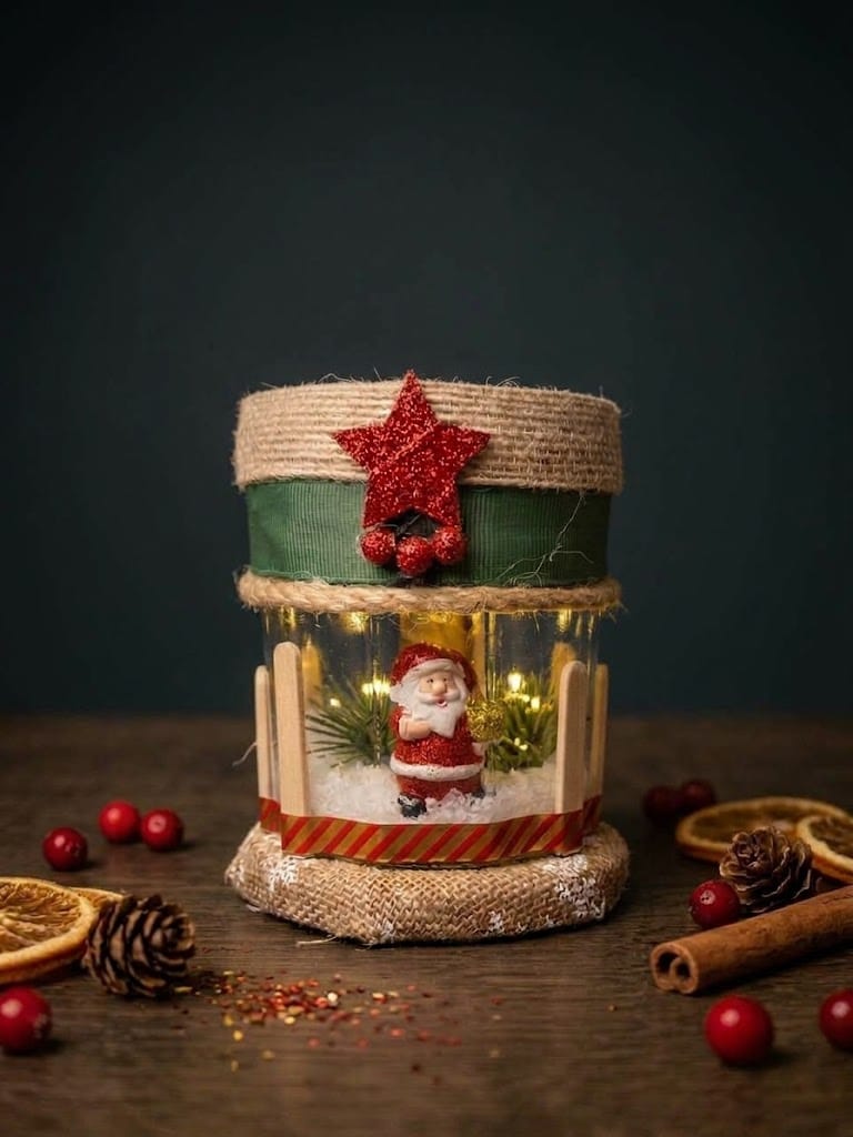 Photophore de Noël décoré à la main – Verre réemployé